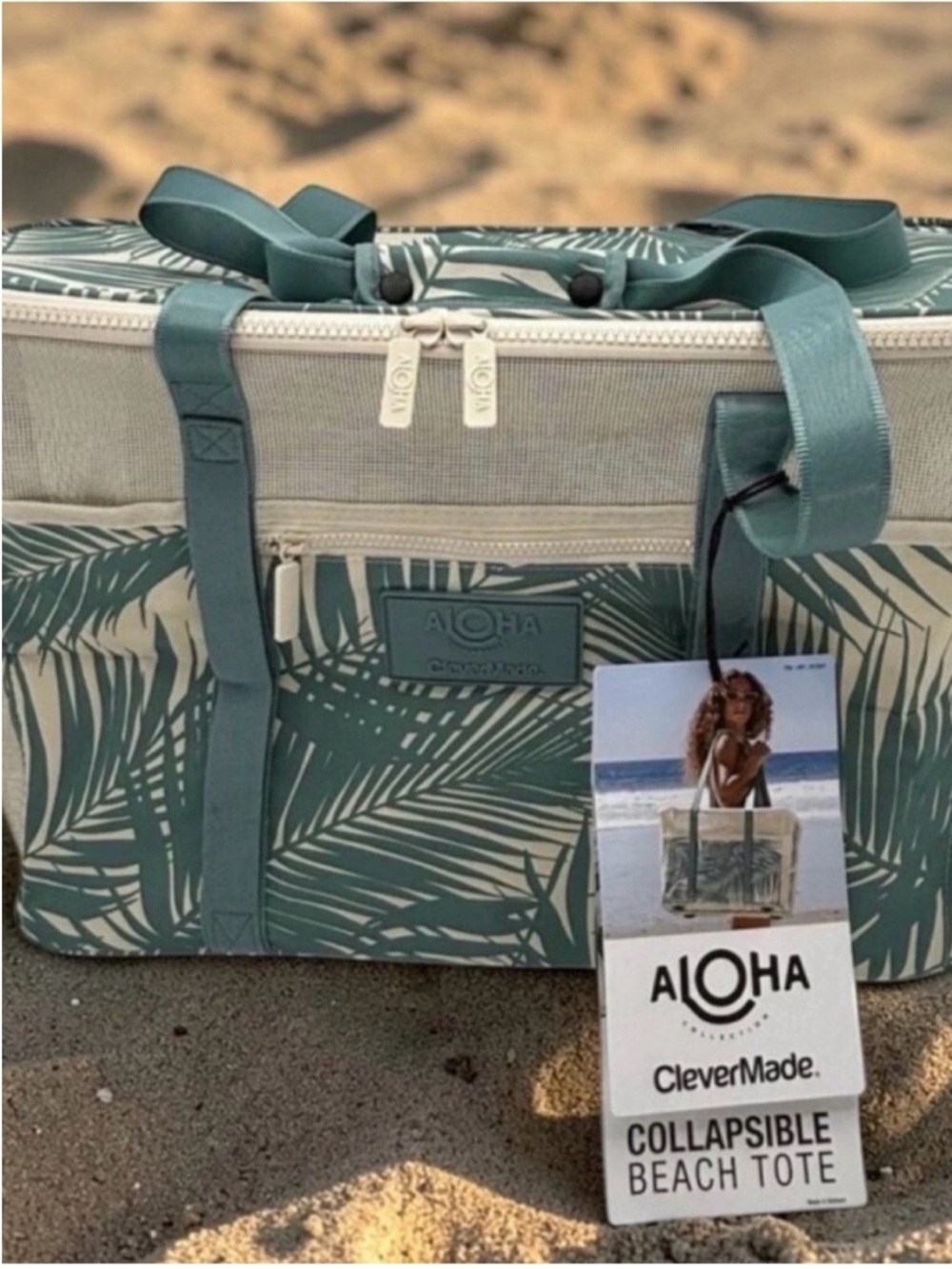 ALOHA Collection Teal Palm Collapsible Beach Tote